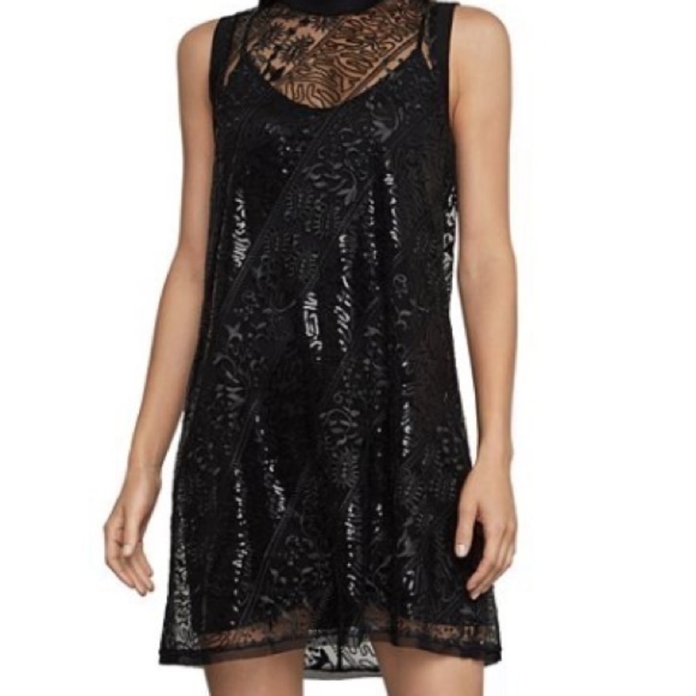 BCBG MAXAZRIA black lace overlay dress new